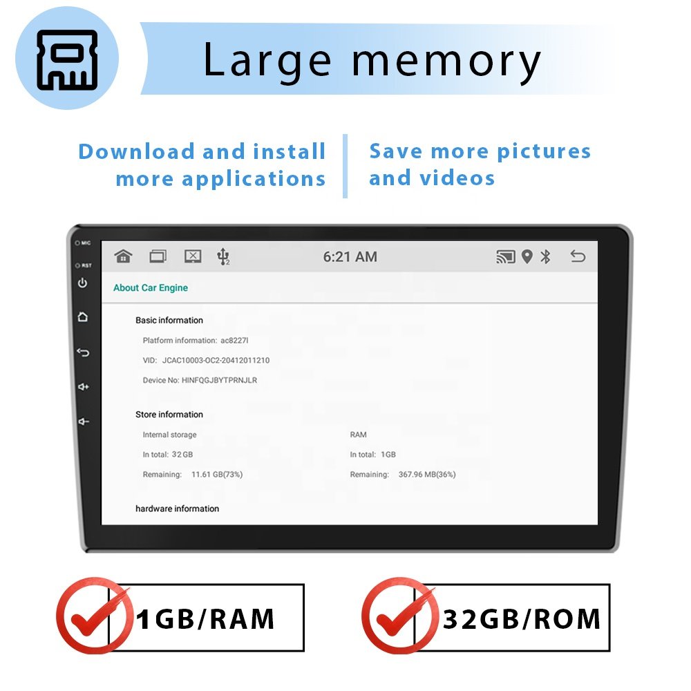 Podofo 10.1'' Android 13.0 Car Stereo Radio 1+32GB Autoradio Stereo Video Player 2 Din GPS WiFi BT FM RDS Factory