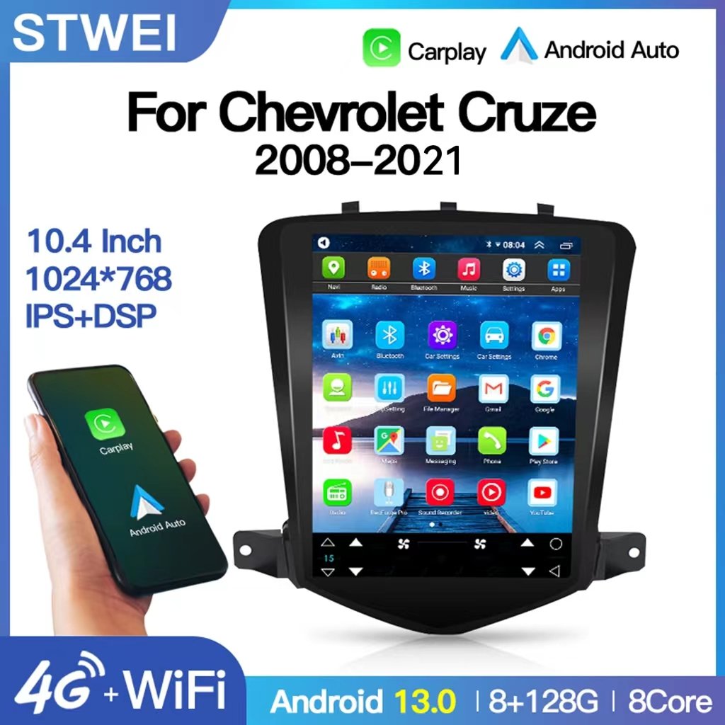 10.4" Android 13 Car Radio for Chevrolet Cruze J300 2008-2021 Multimedia Player GPS 2din Carplay Auto Stereo Screen FM Bluetooth