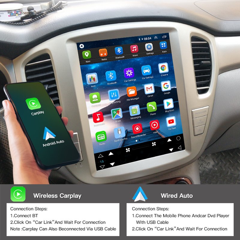 12.1" For Tesla Screen Car Radio For Toyota Highlander 2001-2007 Kliger 2003 Android 13 GPS Autoradio Multimedia Video Player BT