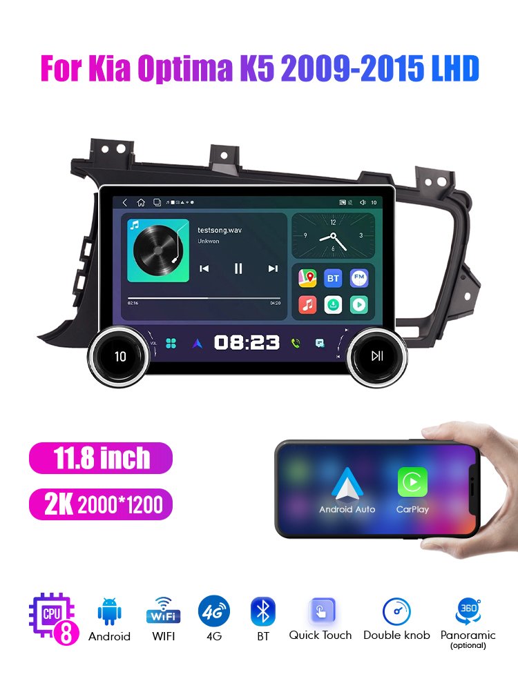 11.8 Inch 2K Dual Knobs 2 Din QLED Screen Car Radio For Kia Optima K5 2009-2015 LHD Multimedia Player Android Auto Carplay
