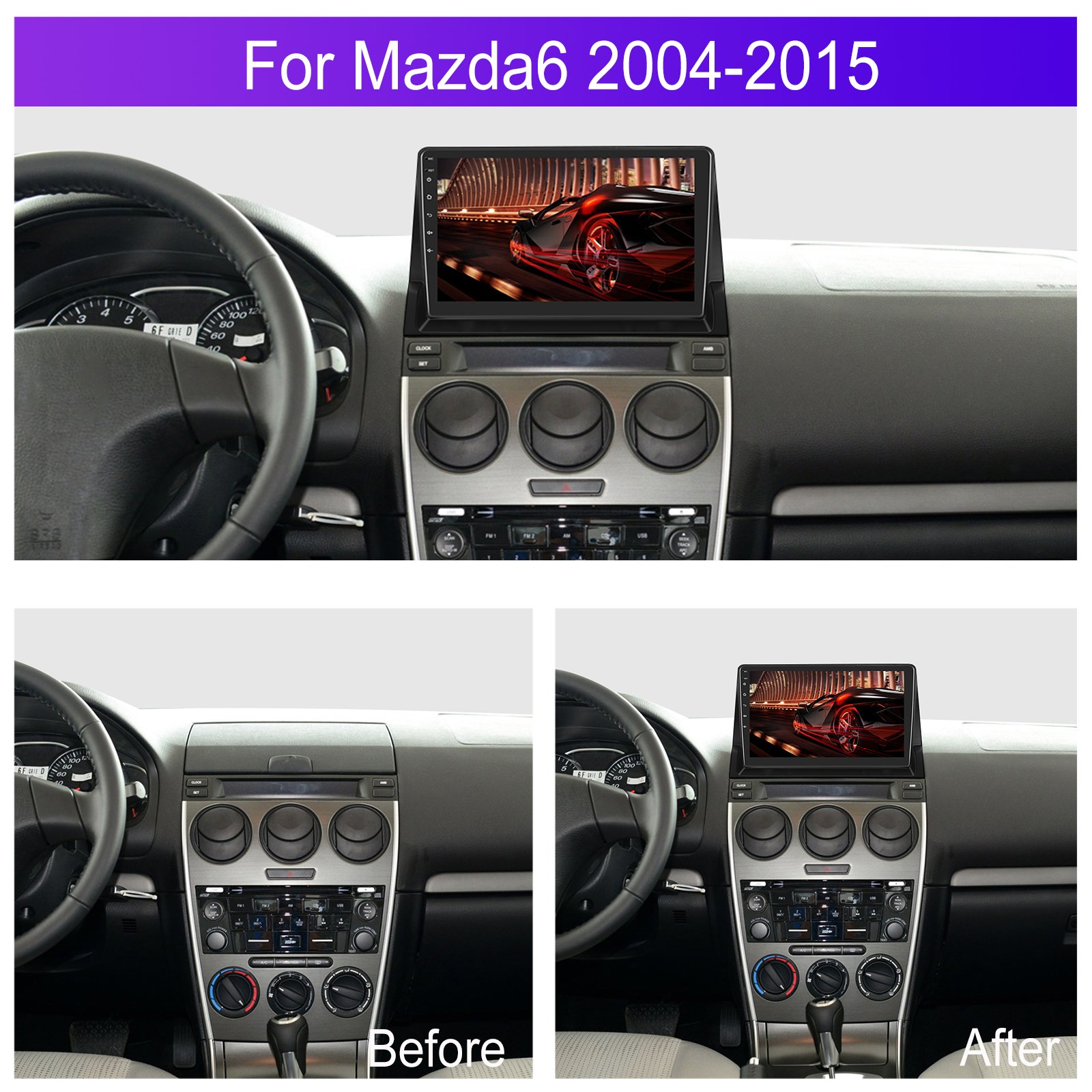 Podofo 10.1 Inch 4+64G Android Car Stereo Wireless Carplay Android Auto For Mazda 6 2004-2015 IPS DSP GPS RDS Wholesale