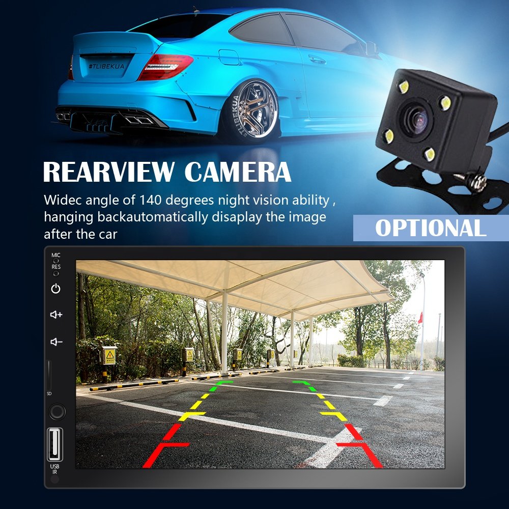 Podofo 2Din Autoradio 7'' Car Stereo Touch Screen Radio Autoestereo with Carplay Voice Control BT USB FM + Camera