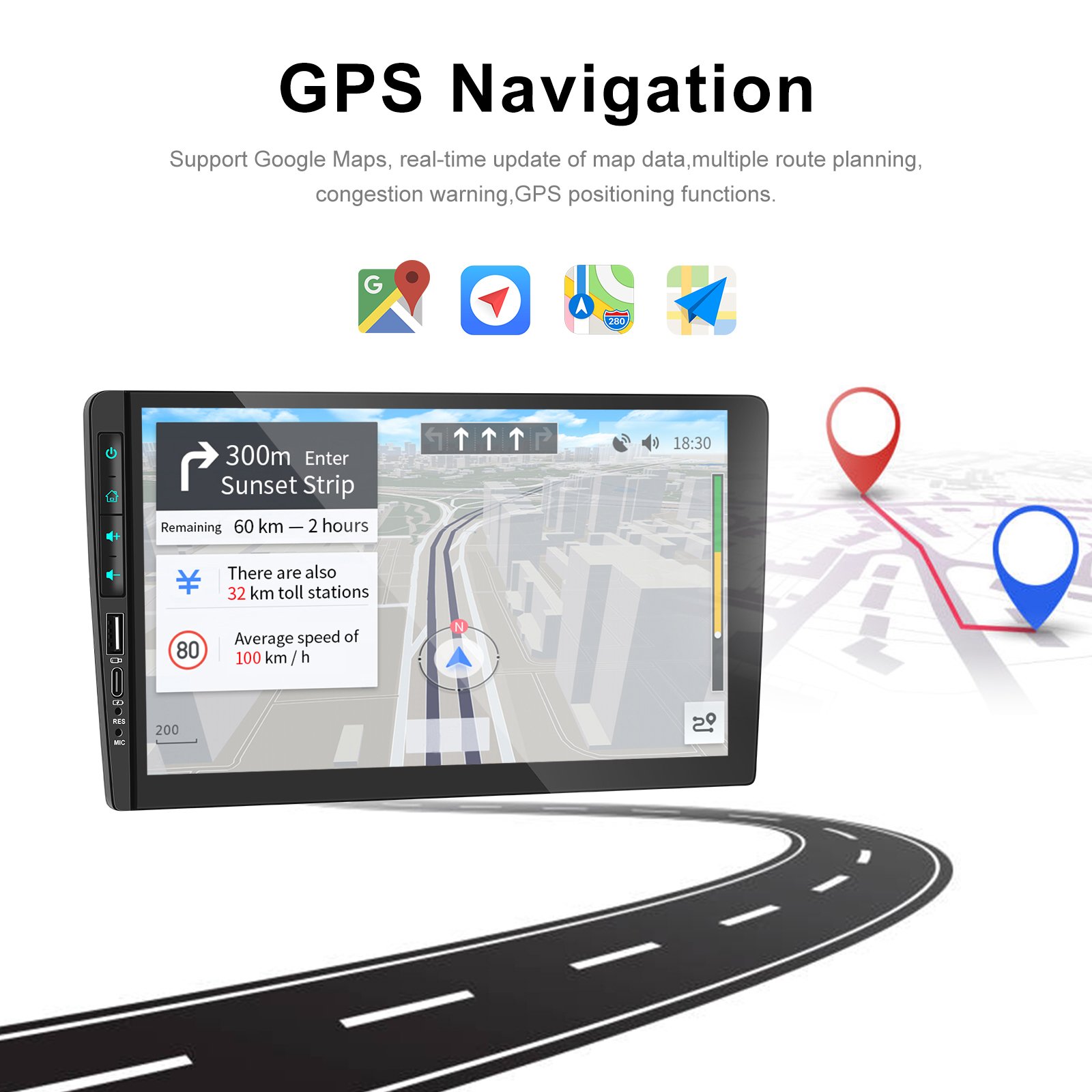 Podofo Android 2Din 9'' 2+32GB Car Stereo For Honda CRV 2015-2016 left-hand drive Carplay GPS WiFi FM RDS Hi-Fi BT