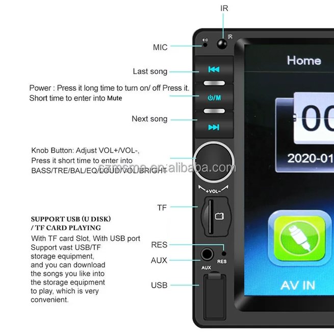 7018B 7inch 2din MP5 DVD Video Player Multimedia Universal Touch Screen Car Radio Stereo With 8-head LED light camera