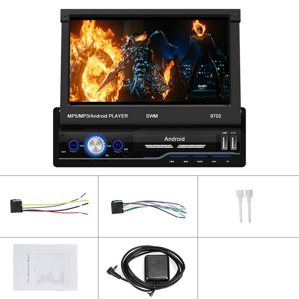 Podofo Android 13 2+64G 1 Din 7'' Car Multimedia Player Touch Screen GPS Navigation Wifi Auto BT Autoradio Car Radio