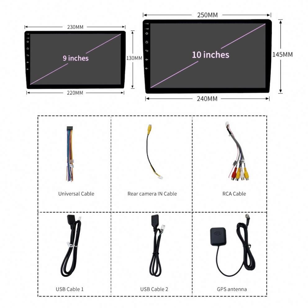 Large Screen Car Radio Android Intelligent GPS Navigation 9"10'' 1din Car DVD Player Stereo Touch Screen Car Monitor