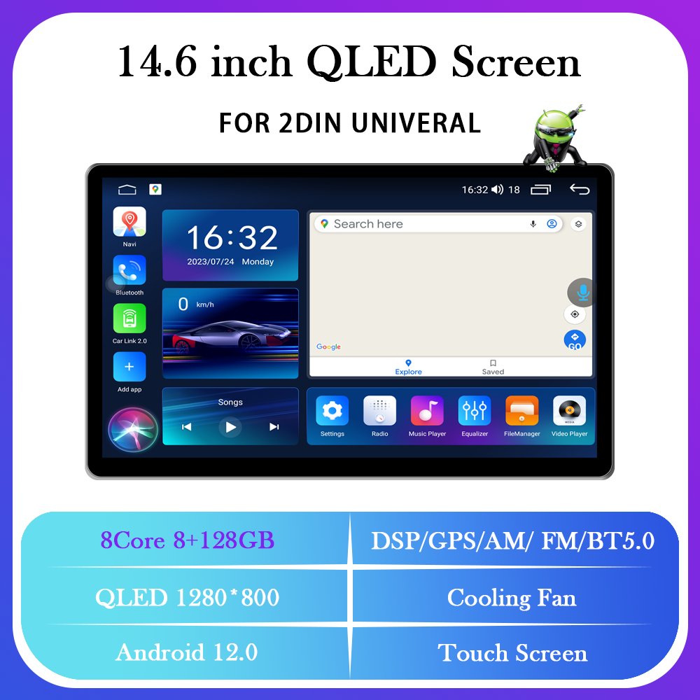 1 Din Universal 14.6 Inch Touch Screen Multimedia Android Car DVD Player Head Unit with GPS Portable LCD Screen Portable CD Type