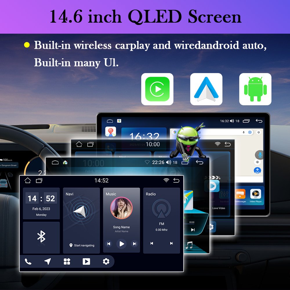1 Din Universal 14.6 Inch Touch Screen Multimedia Android Car DVD Player Head Unit with GPS Portable LCD Screen Portable CD Type