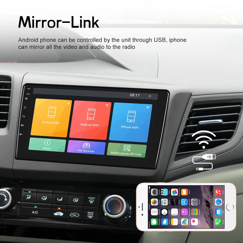 Podofo 9'' 2 Din Android Car Stereo Radio Autoradio WIFI GPS BT FM RDS EQ For Honda Civic 2012-2015