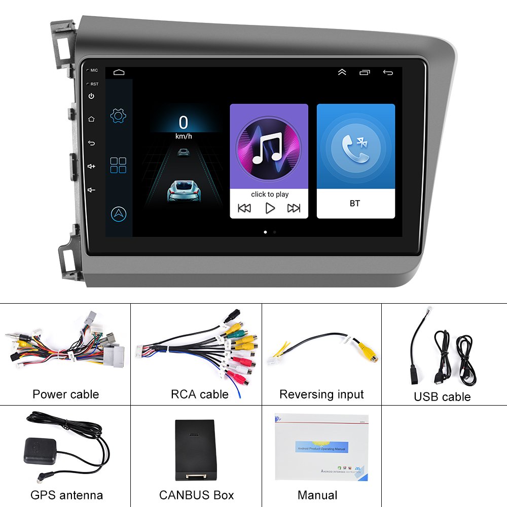 Podofo 9'' 2 Din Android Car Stereo Radio Autoradio WIFI GPS BT FM RDS EQ For Honda Civic 2012-2015