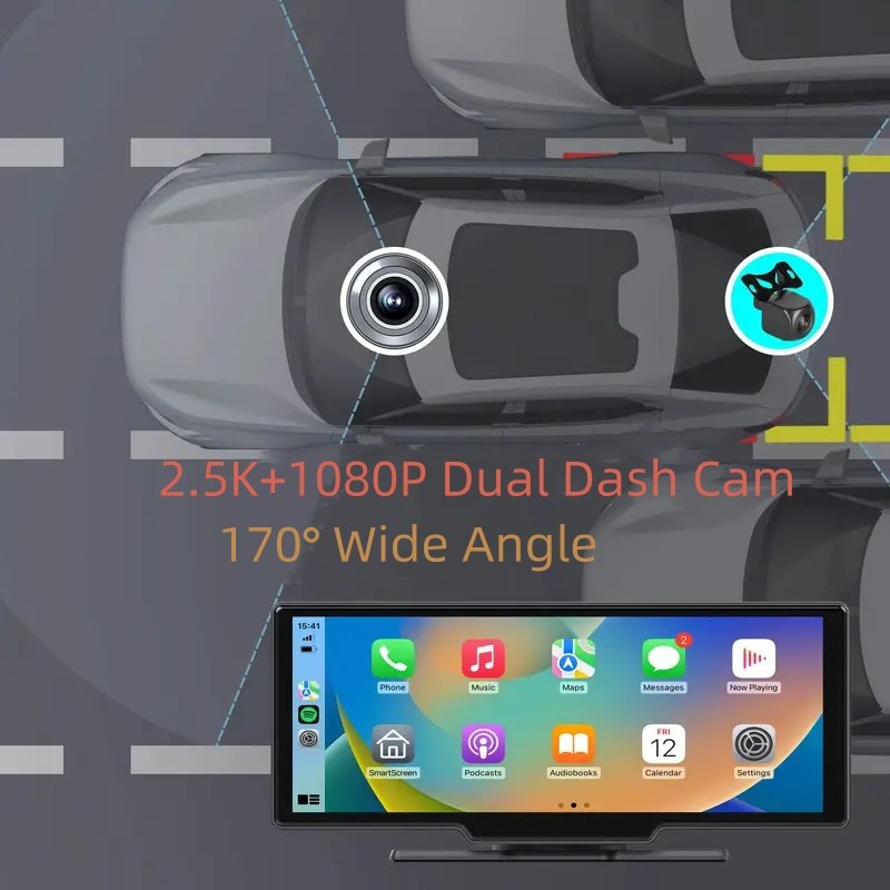 10.26 Inch Front 2K Full Touch Screen Wireless Android Auto Carplay Dashcam Car Navigation Car DVD Player Carplay Screen