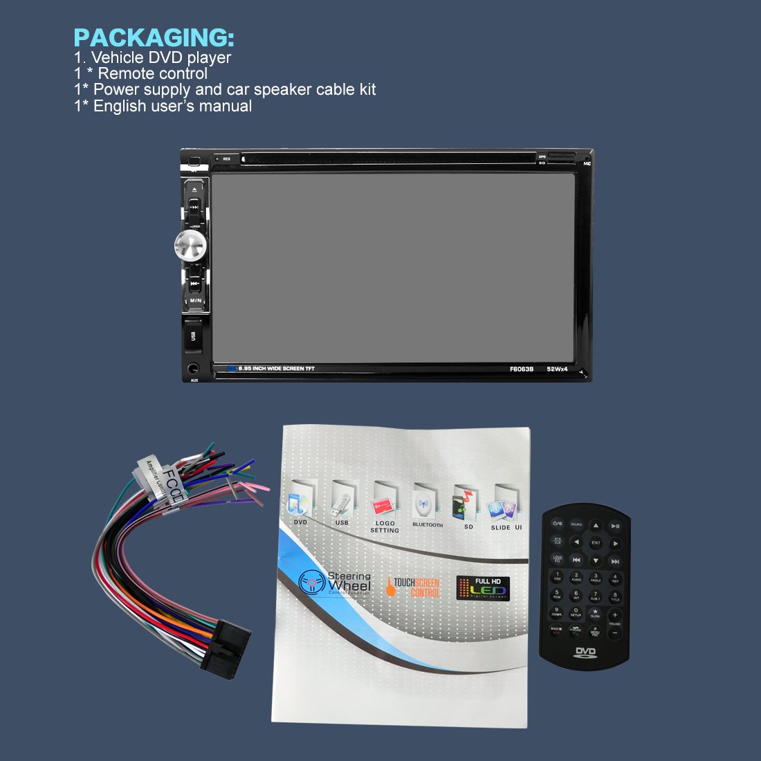 Universal double din car radio stereo touch screen dvd player