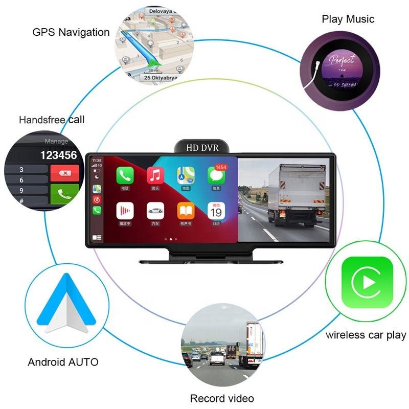 Carlover Carplay Car DVR 4K Front and 1080P Rear Night Vision 10.26 Inch Dashboard Camera Dash Cam