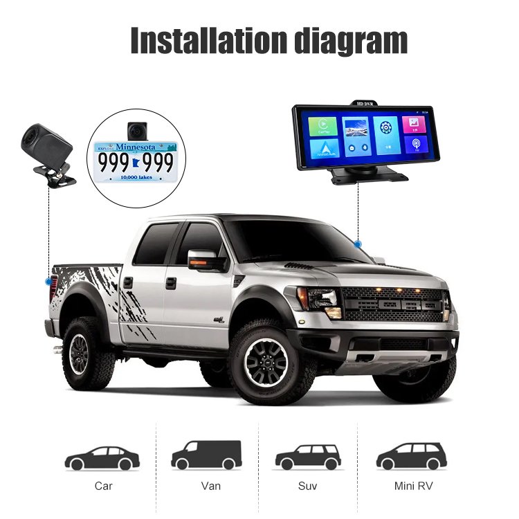 Carlover Carplay Car DVR 4K Front and 1080P Rear Night Vision 10.26 Inch Dashboard Camera Dash Cam