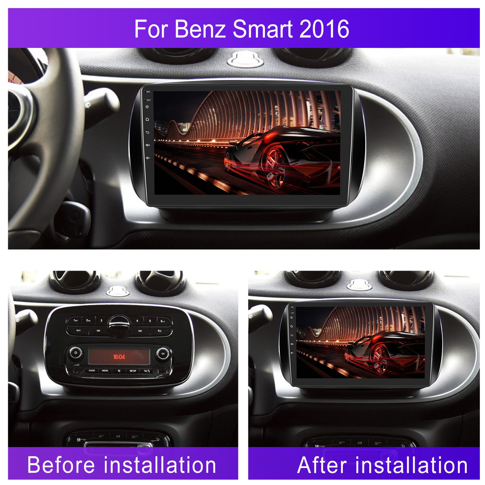 (UK/USA Stock) Podofo 9'' Android Car Radio Carplay Android Auto GPS RDS HIFI Support AHD Cam For Mercedes-Benz Smart 2016
