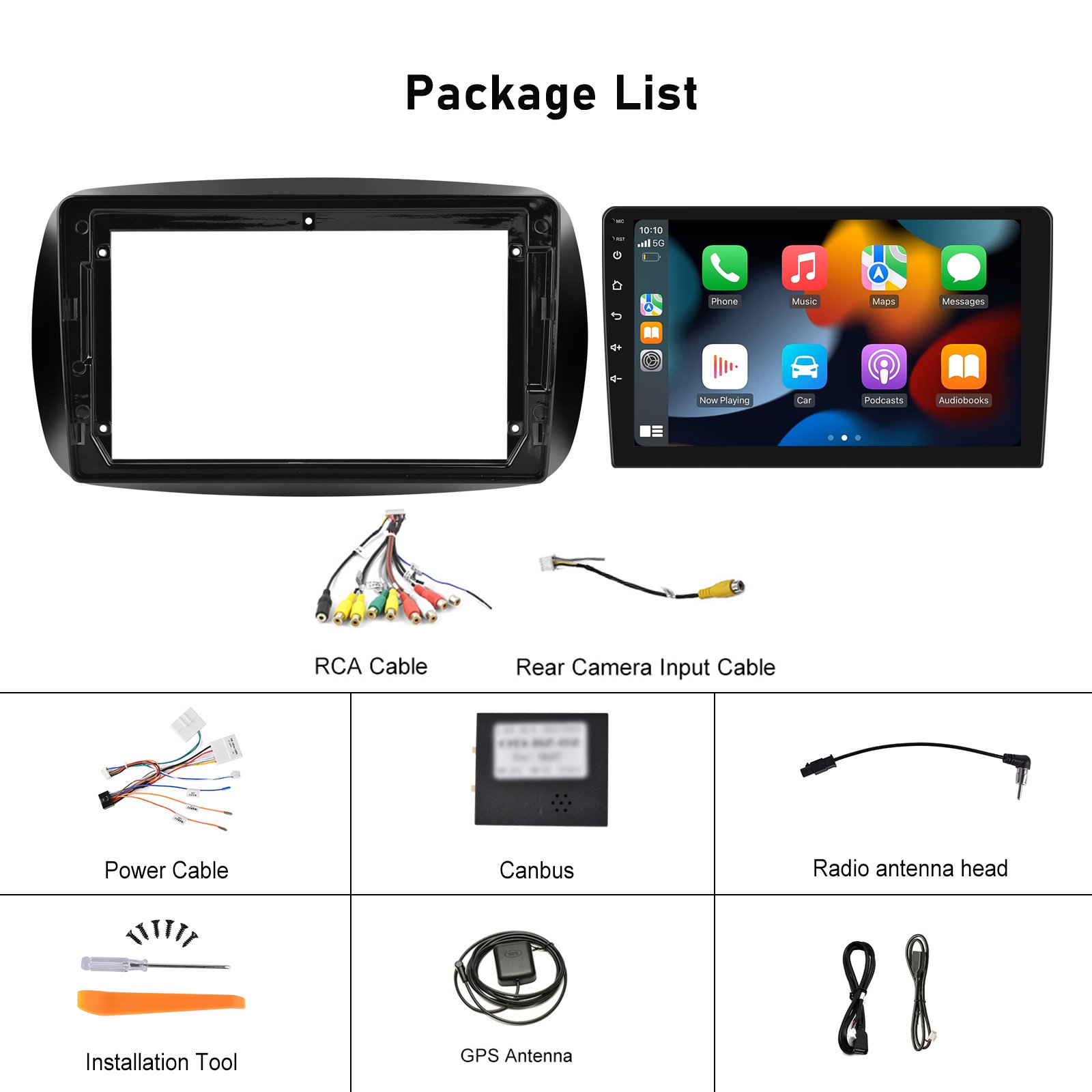 (UK/USA Stock) Podofo 9'' Android Car Radio Carplay Android Auto GPS RDS HIFI Support AHD Cam For Mercedes-Benz Smart 2016