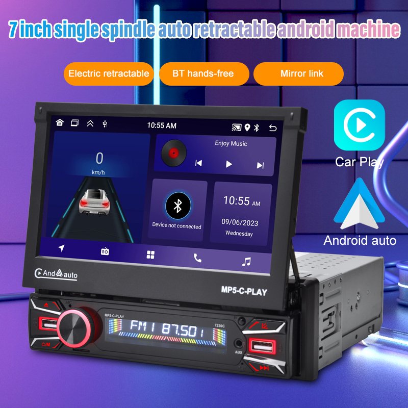 Universal Android car audio dual USB auto retractable 1 din 7inch Retractable Car DVD Player With BT Wifi GPS