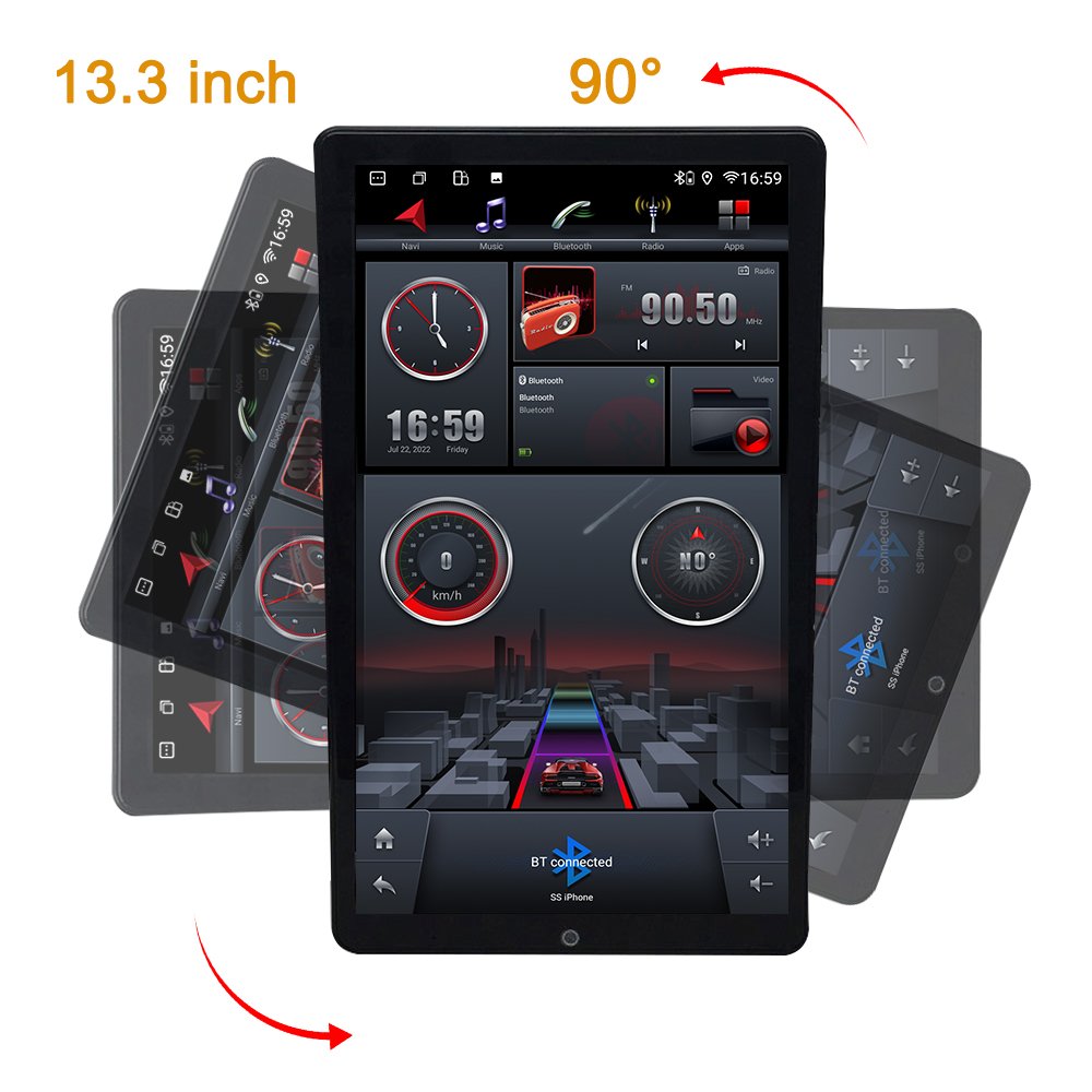 Topnavi Tesla-Style 13.3 Inch Rotatable Universal Car Radio Player Android 10.0 DSP Auto Rotatable GPS Stereo Video Radio