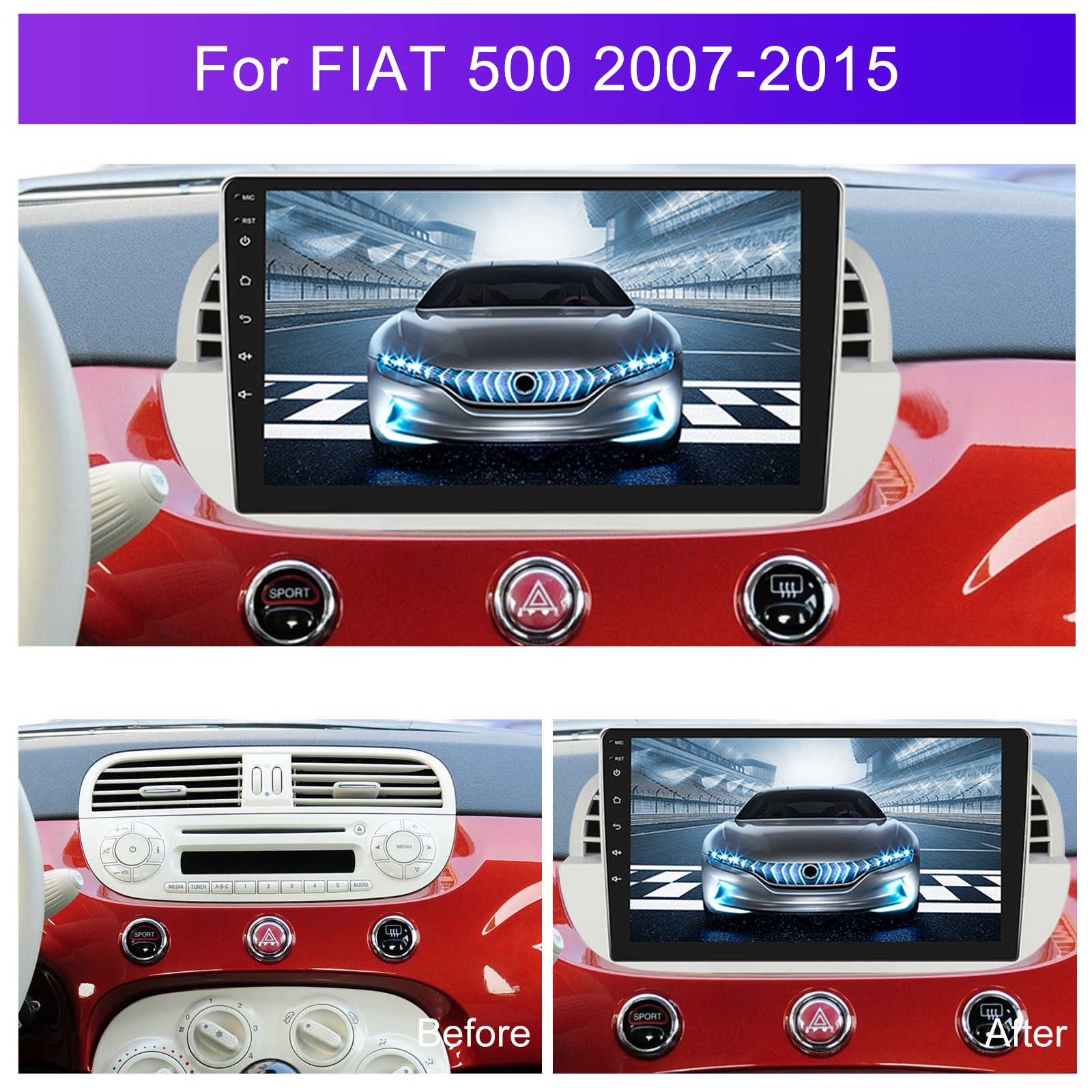 (EU Stock) Podofo 9 Inch Android Car Radio Carplay Android Auto Double Din GPS Support AHD Camera For FIAT 500 2007-2015