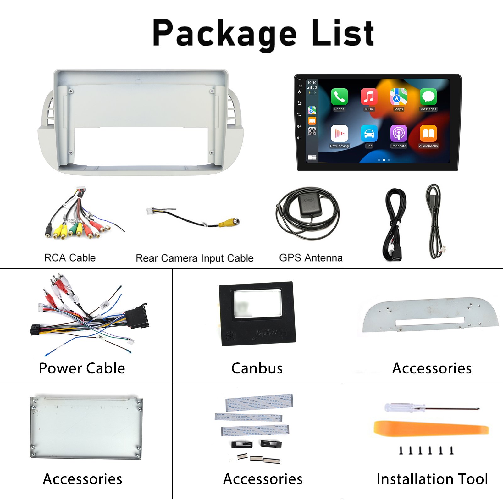 (EU Stock) Podofo 9 Inch Android Car Radio Carplay Android Auto Double Din GPS Support AHD Camera For FIAT 500 2007-2015