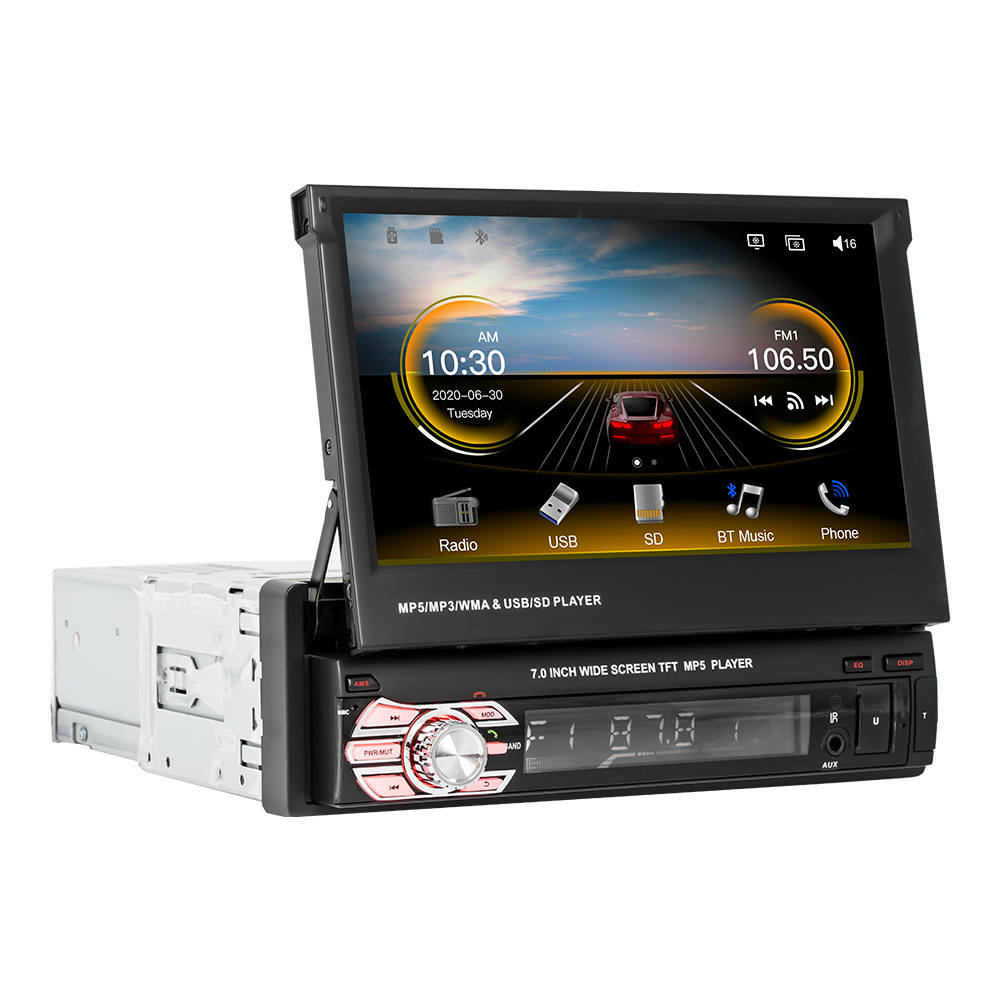 7 " Inch HD 1 Din Universal Retractable Car DVD Player BT Talk Reversing Carplay Radio