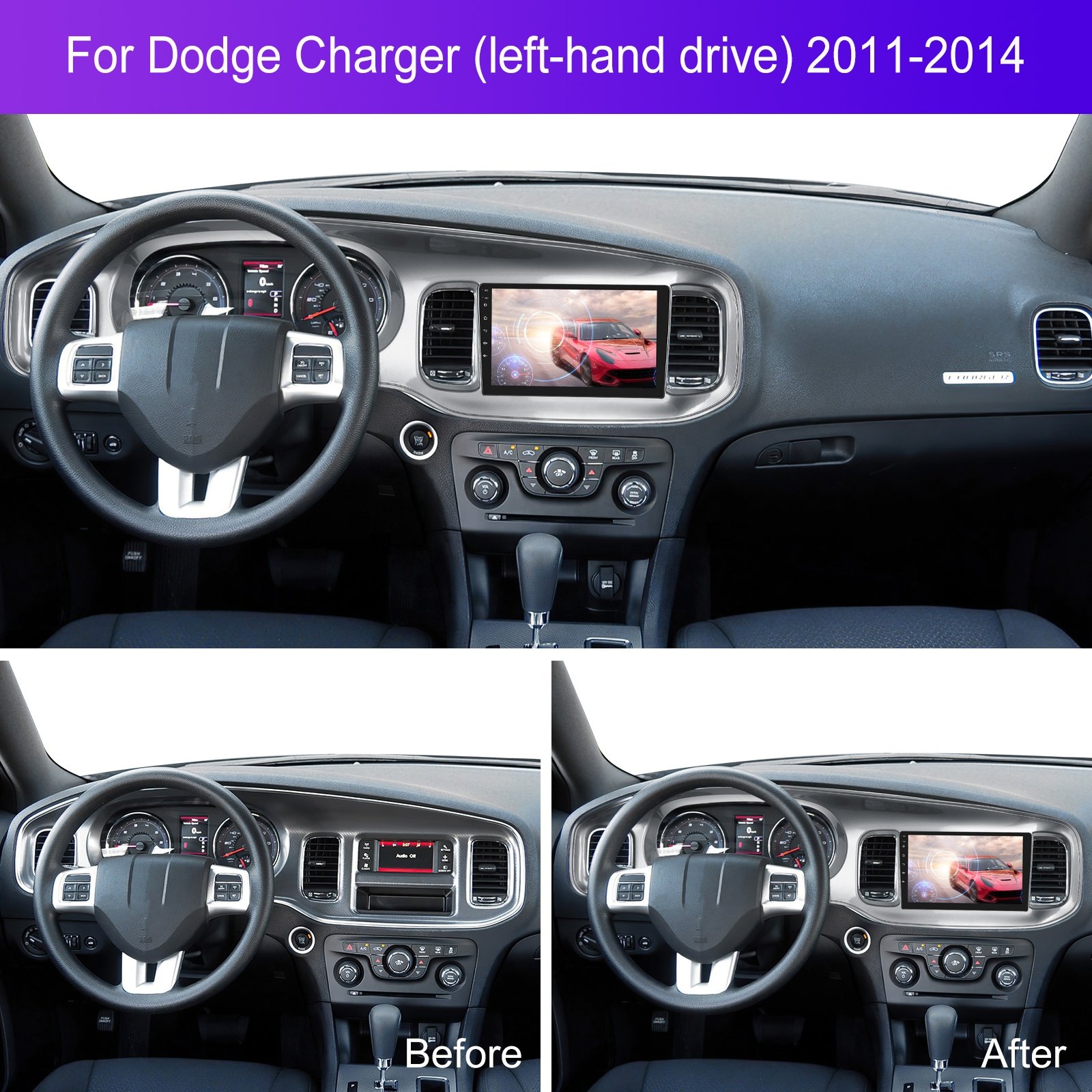Podofo 2 Din Android Car Stereo 9'' 4+64G Car Radio Wireless Carplay Android Auto For Dodge Charger 2011-2014 IPS DSP WIFI RDS