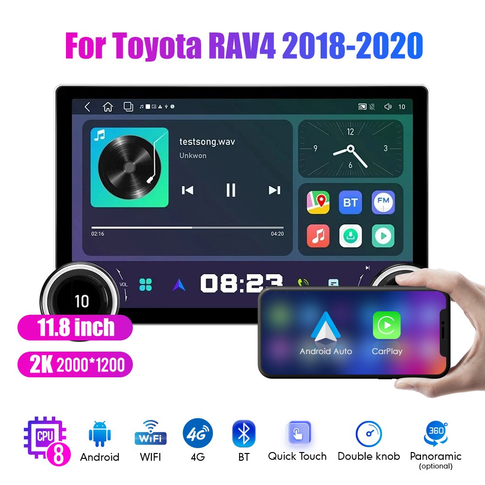 11.8Inch 2Din Android Car Radio For Toyota RAV4 2018 2019 2020 2K QLED Screen Car Stereo Car DVD Player Carplay Android Auto