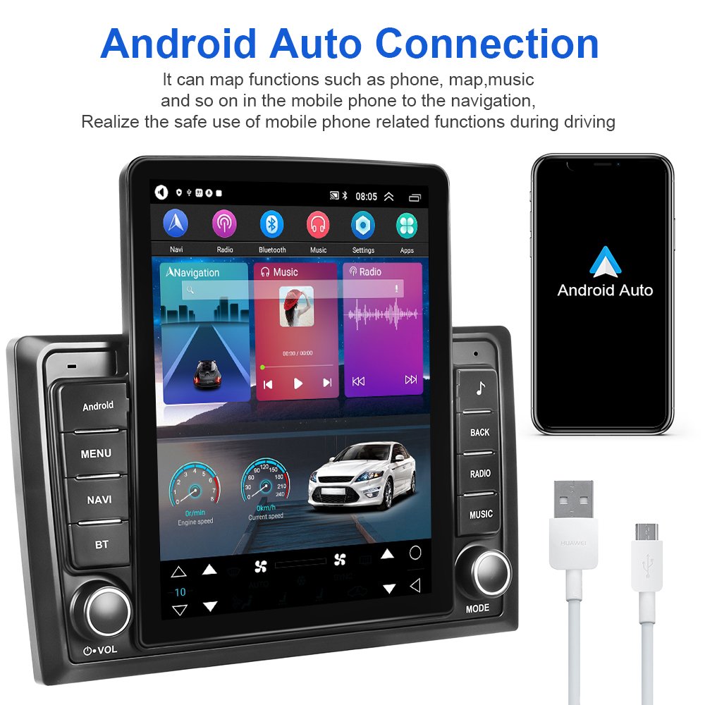 Pofodo 2 Din Autoradio 9.5'' Android Car Radio Stereo Vertical Screen for Tesla Style Carplay Android Auto GPS WIFI BT RDS FM