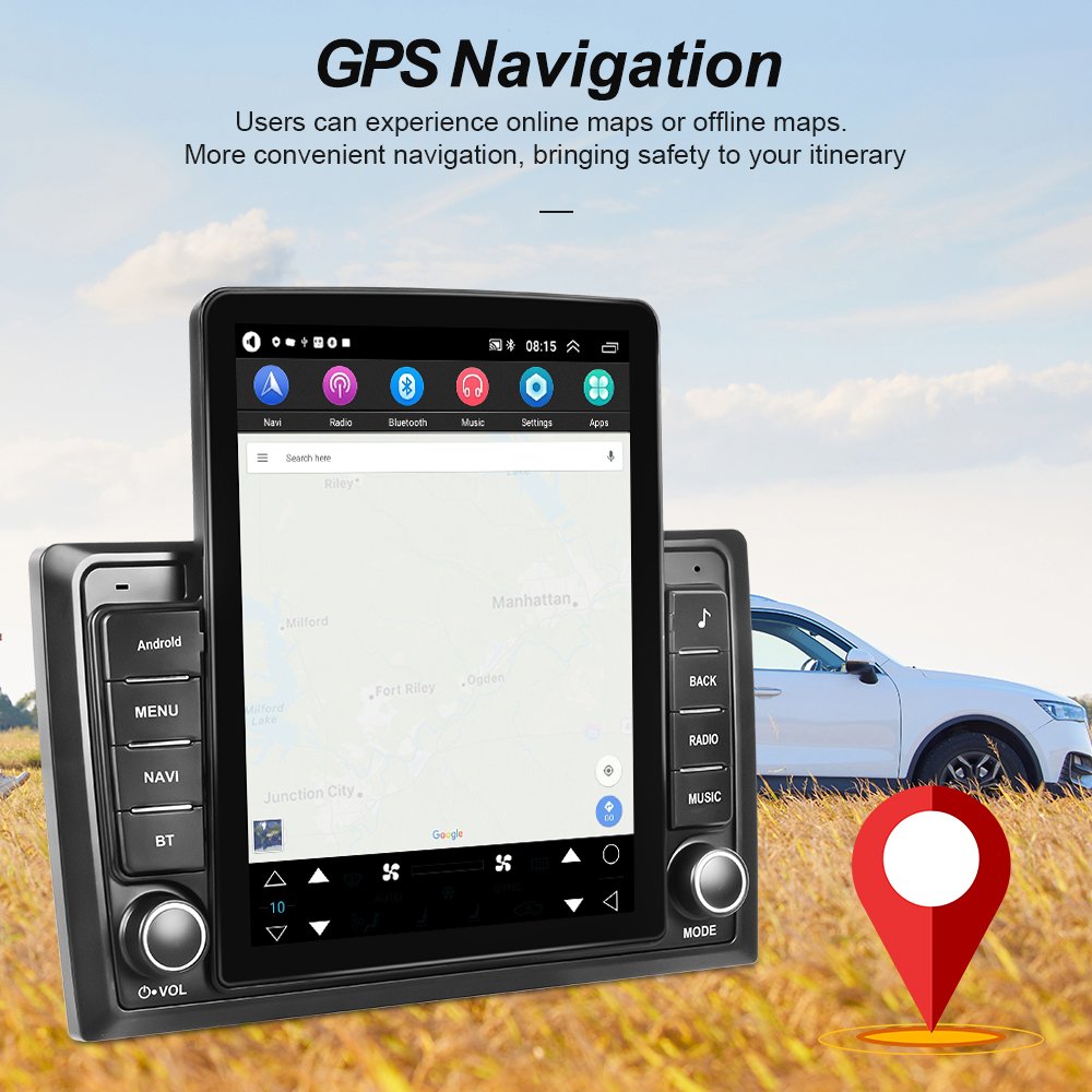 Pofodo 2 Din Autoradio 9.5'' Android Car Radio Stereo Vertical Screen for Tesla Style Carplay Android Auto GPS WIFI BT RDS FM