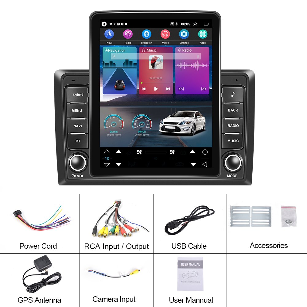 Pofodo 2 Din Autoradio 9.5'' Android Car Radio Stereo Vertical Screen for Tesla Style Carplay Android Auto GPS WIFI BT RDS FM