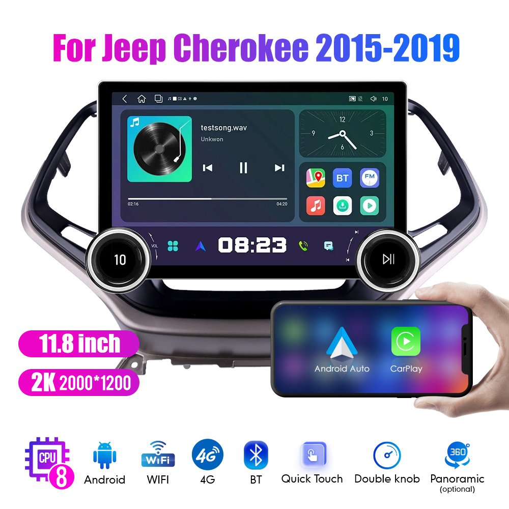 11.8Inch Car Radio For Jeep Cherokee 2015-2019 DIAMOND 2K QLED Screen 2Din Android Car Stereo Car DVD Player Carplay DSP