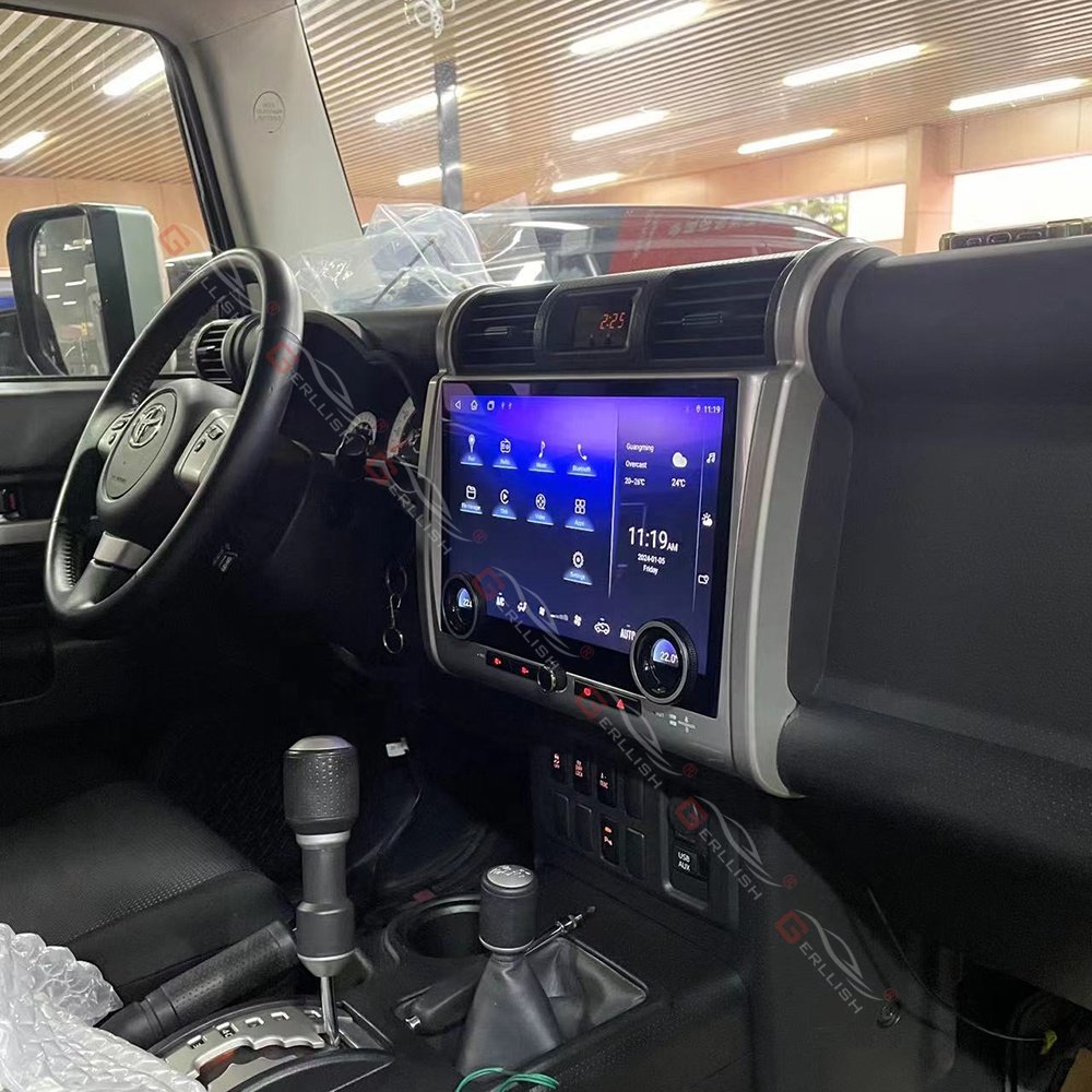 Gerllish Android 13.3inch Car DVD Player Radio For Toyota FJ Cruiser 2007-2022 1920*1080 QLED Blue screen With Air Conditioning