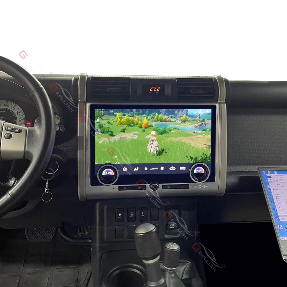 Gerllish Android 13.3inch Car DVD Player Radio For Toyota FJ Cruiser 2007-2022 1920*1080 QLED Blue screen With Air Conditioning