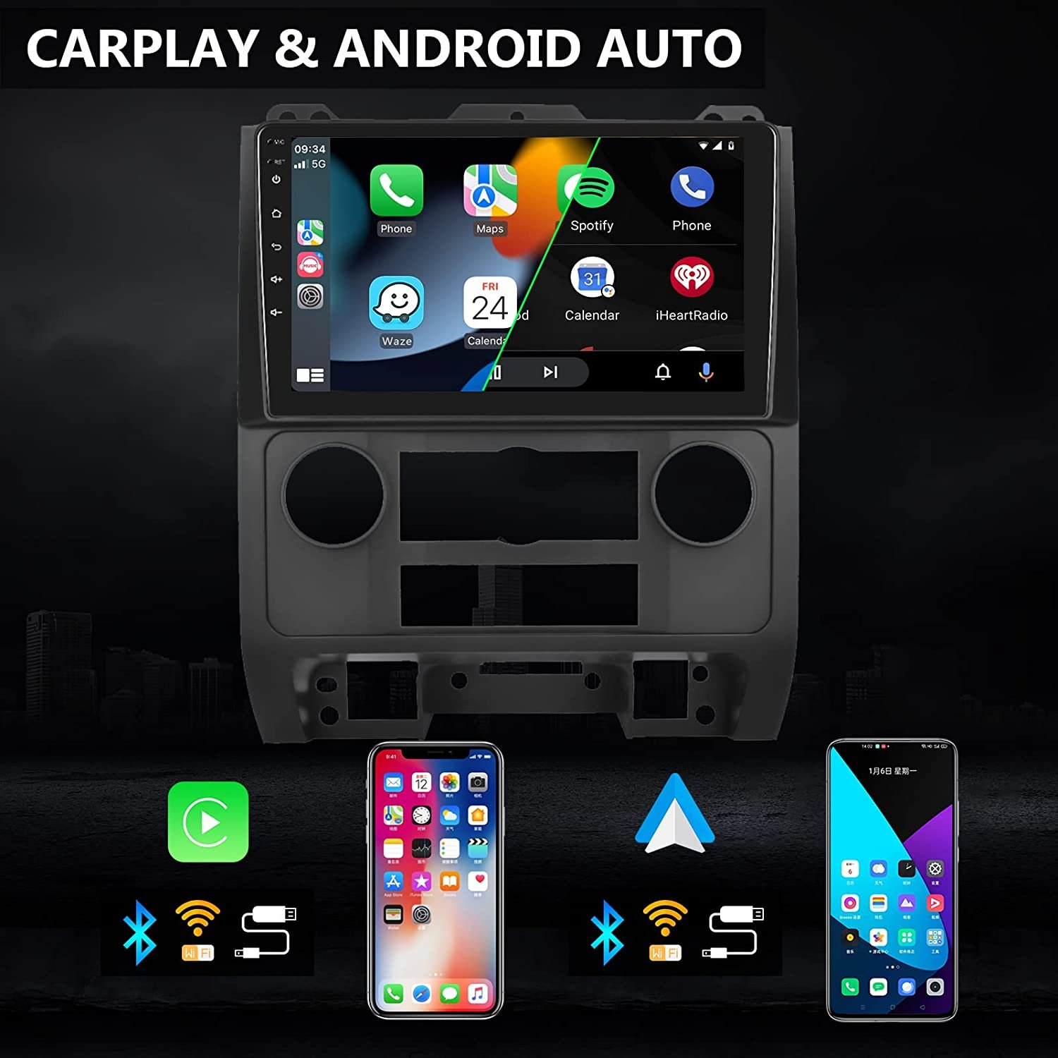 Podofo 9" Android 13 Car Stereo Car Radio For Ford Escape/Kuga/Mazda Tribu 2007-2012 Carplay Android Auto GPS Wifi Hifi FM RDS