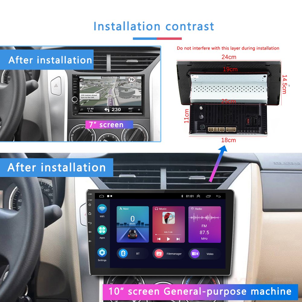 Podofo Android Car Radio 10 Inch 2+64GB Car Stereo Carplay Android Auto WiFi BT FM RDS USB Interface Autoradio