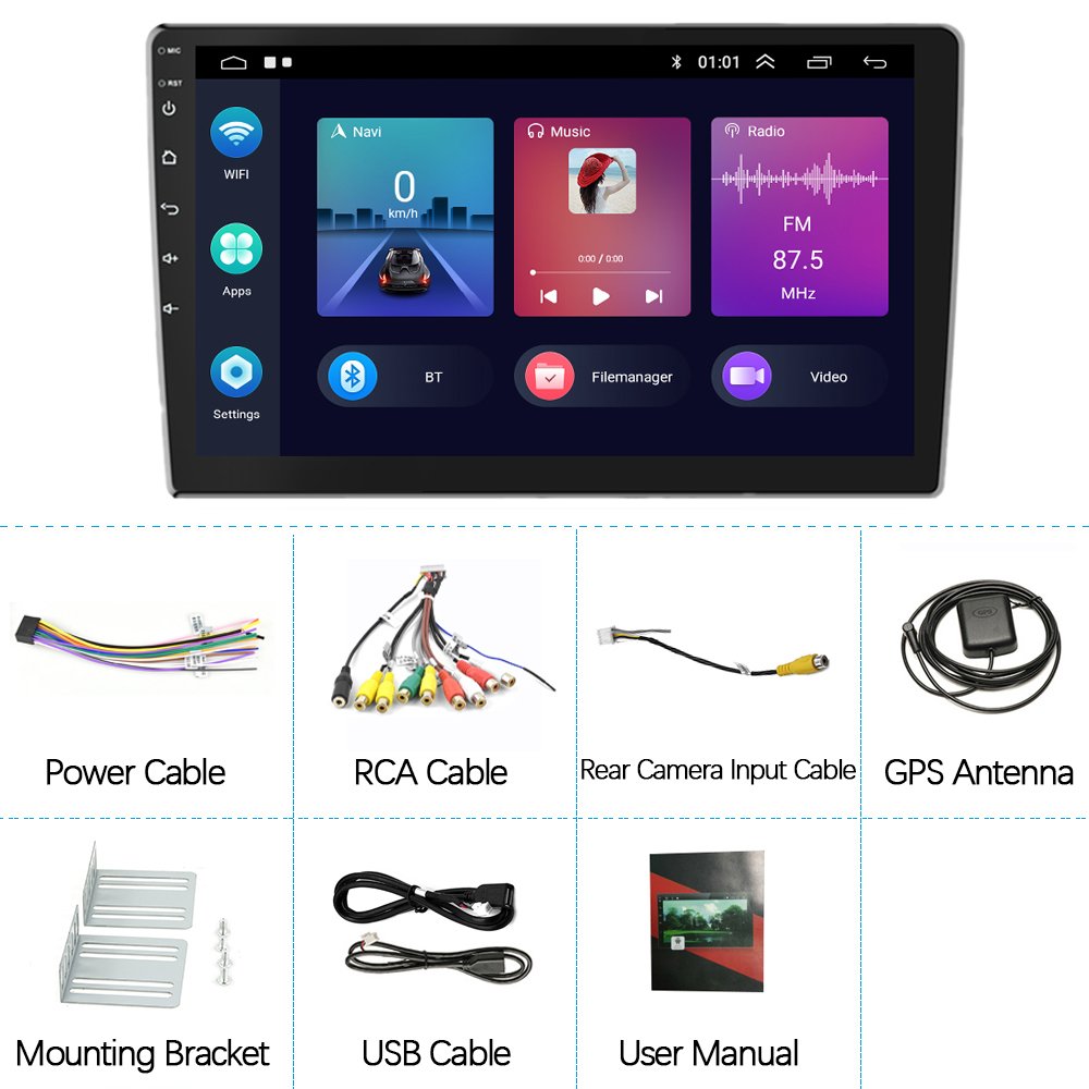 Podofo Android Car Radio 10 Inch 2+64GB Car Stereo Carplay Android Auto WiFi BT FM RDS USB Interface Autoradio