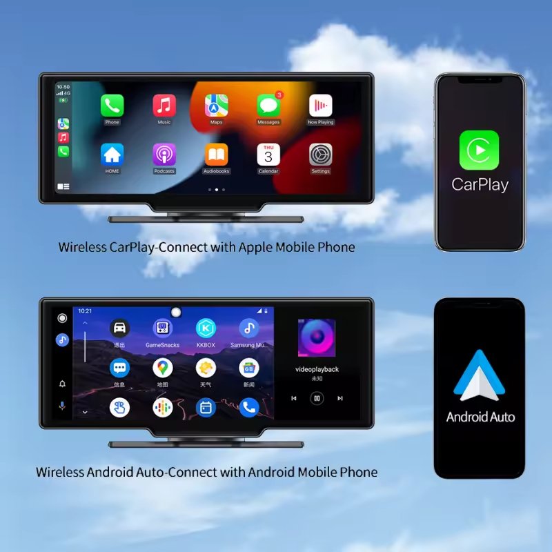 4G GPS navigation wireless carplay screen 10 inch portable car monitor DVR dashcam car screen Android 10 WIFI BT car dvd player