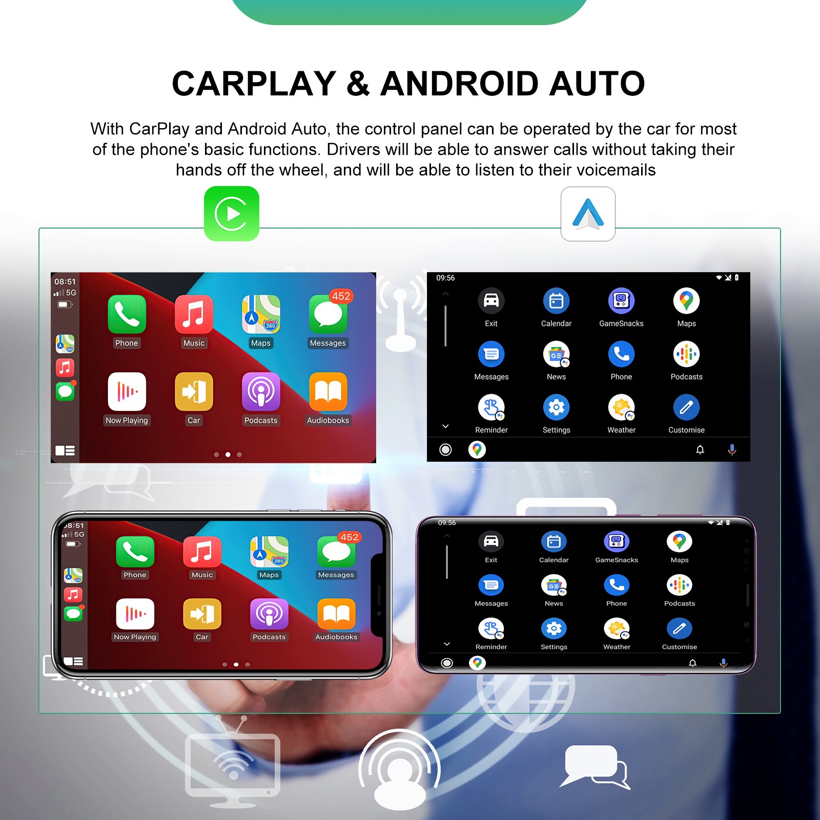 Podofo Android 8 Core 8'' 2+32G Car Radio Stereo For Honda Civic (left-hand drive)2004-2009 Carplay WIFI 4G GPS BT FM RDS DSP