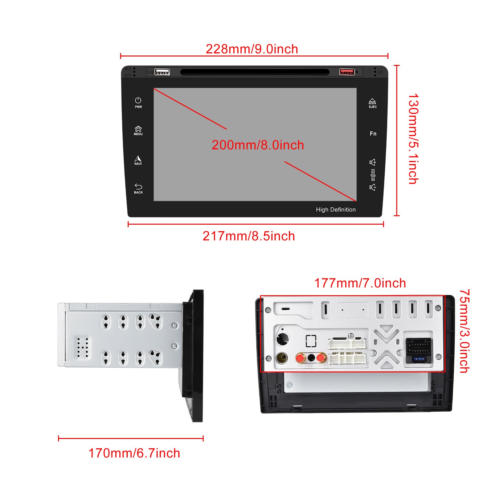Podofo Android 8 Core 8'' 2+32G Car Radio Stereo For Honda Civic (left-hand drive)2004-2009 Carplay WIFI 4G GPS BT FM RDS DSP