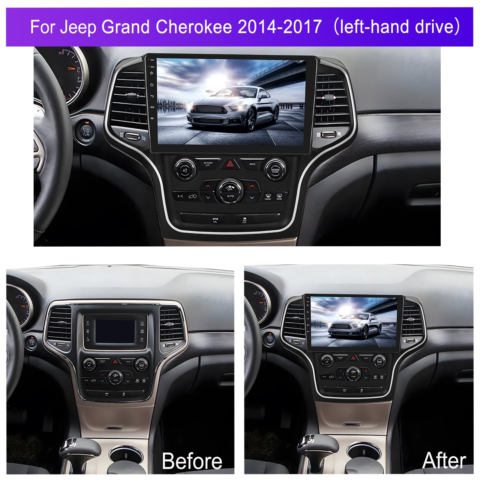 Podofo 10'' Android Car Radio Frame 4+64G Wireless Carplay Android Auto For Jeep Grand Cherokee 2014-2017 IPS DSP GPS RDS WIFI
