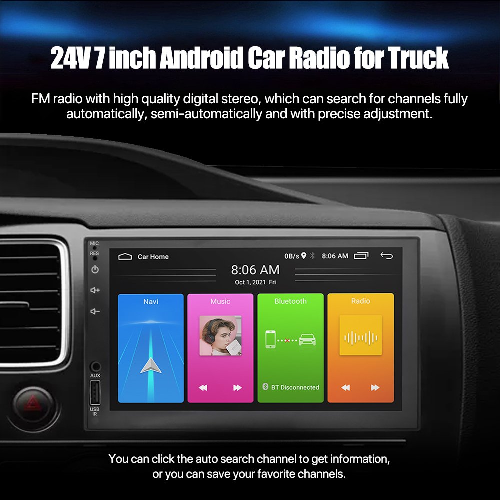 Built-in 24V Universal Touch Screen 2 Din Android Car Radio DVD Player Multimedia Front USB 7inch Wireless Carplay AM Car Stereo