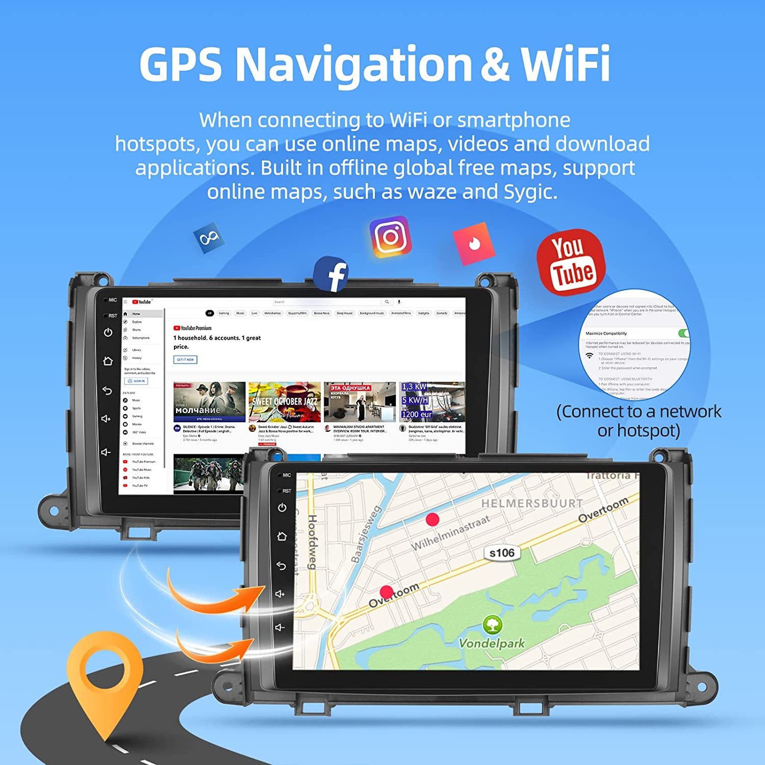 Podofo 9 Inch Android Car Stereo Car Radio For Toyota Sienna 2011-2013 Carplay Android Auto GPS Wifi Hifi FM RDS