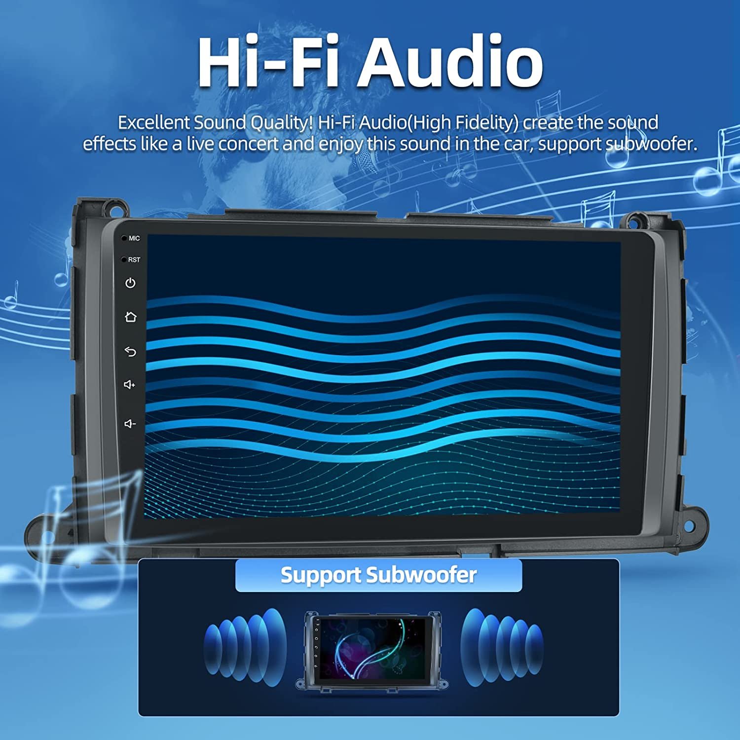 Podofo 9 Inch Android Car Stereo Car Radio For Toyota Sienna 2011-2013 Carplay Android Auto GPS Wifi Hifi FM RDS