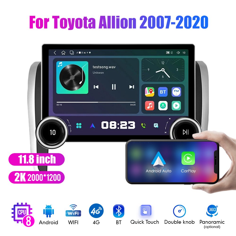 11.8Inch 2Din Android Car Radio For Toyota Allion 2007- 2020 2K QLED Screen Car Stereo Car DVD Player Carplay Android Auto