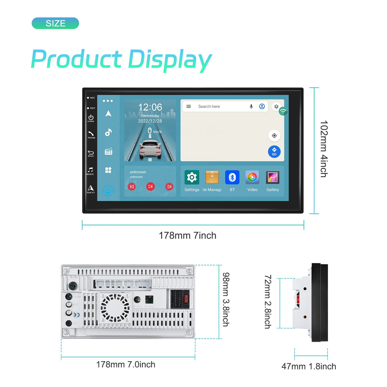 Podofo Android Car Radio Car Stereo 8 Core 2+32G 7" IPS Screen Carplay Android Auto WiFi 4G BT AI Voice DSP RDS Autoradio