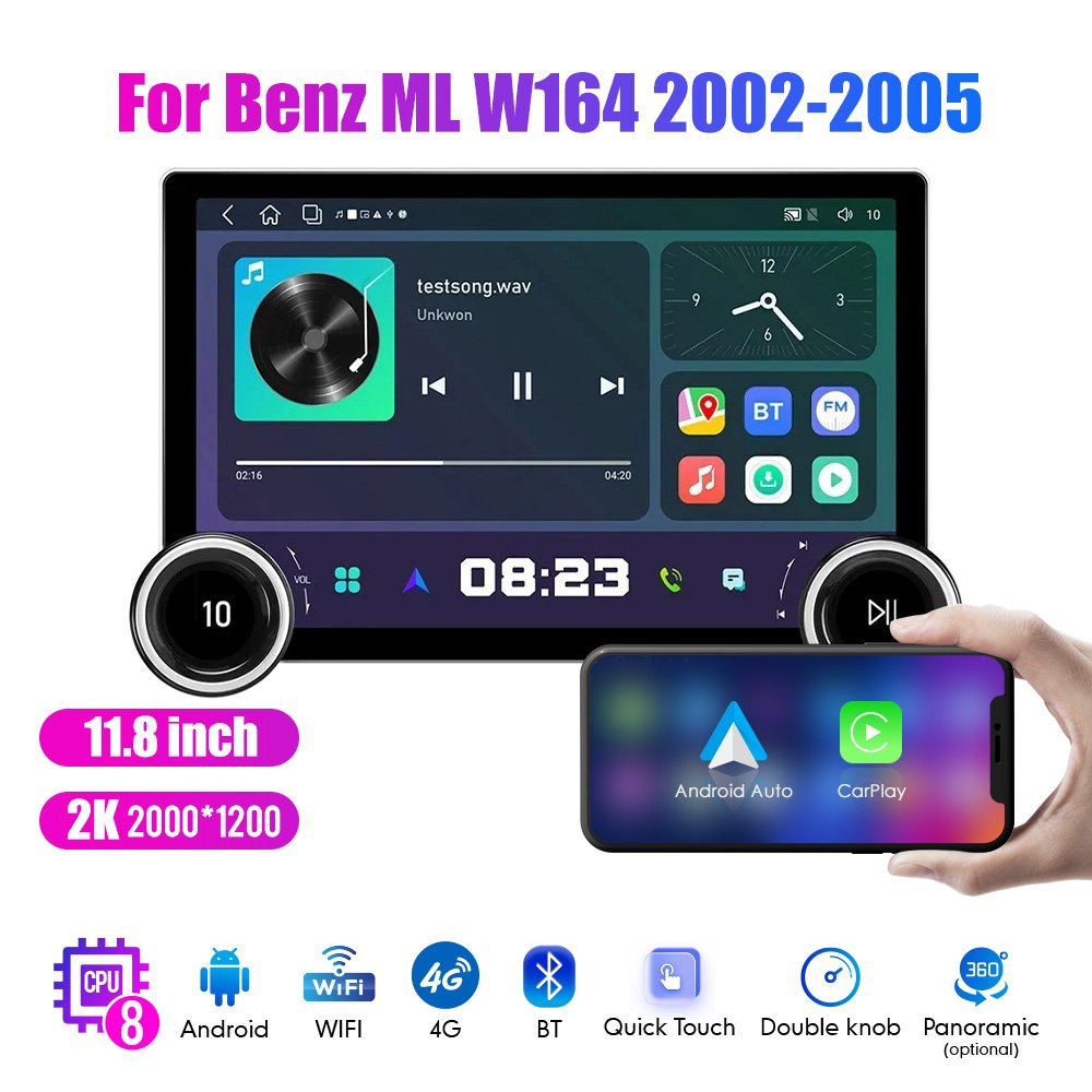 11.8Inch 2Din Android Car Radio For Benz ML W164 2002-2005 2K QLED Screen Car Stereo Car DVD Player Carplay Android Auto
