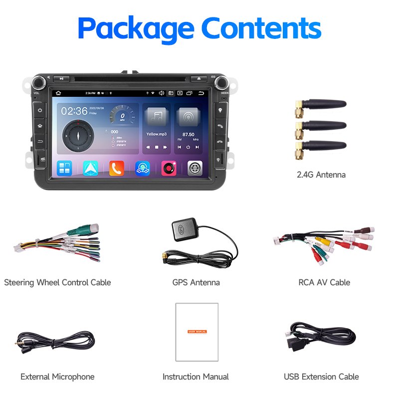 Car Audio 2 Din Car Android Stereo Car Radio Android 12 Built-In GPS WiFi For Golf Passat B6 Polo VW Skoda Octavia