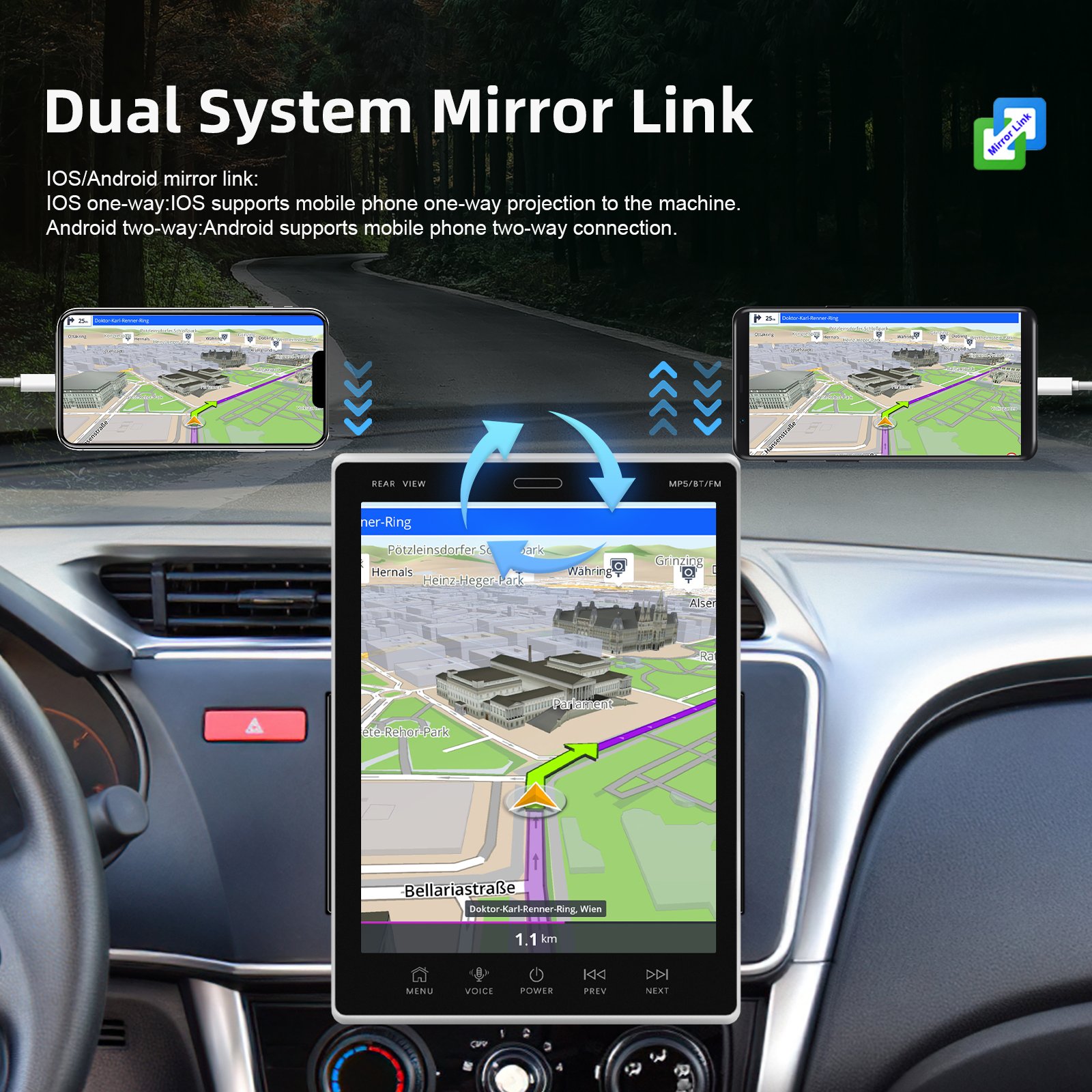 Podofo Android 13 2Din Car Stereo 9.5'' Vertical Screen Android Car Radio Carplay Android Auto For Tesla Style GPS WIFI