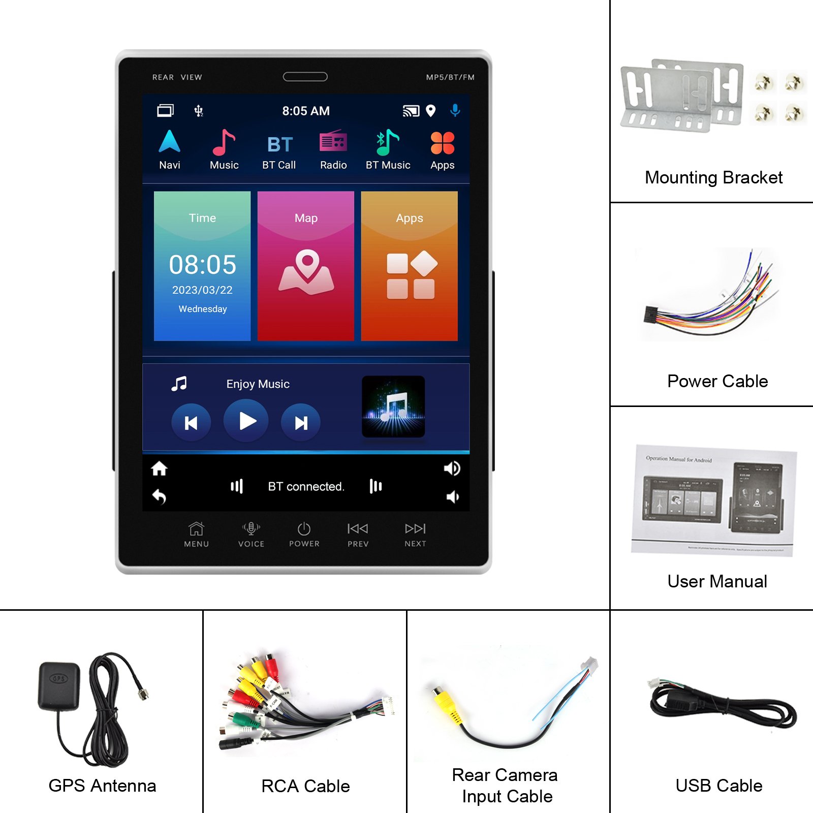 Podofo Android 13 2Din Car Stereo 9.5'' Vertical Screen Android Car Radio Carplay Android Auto For Tesla Style GPS WIFI