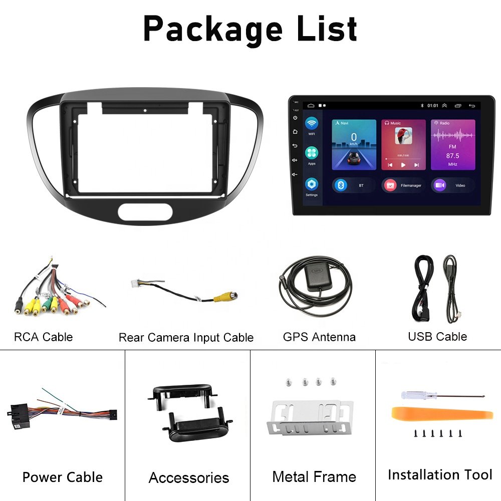 Podofo 9'' Car Stereo Radio For Hyundai I10 2010 Android 13 Carplay Android Auto GPS RDS HIFI Radio Frame Auto Parts